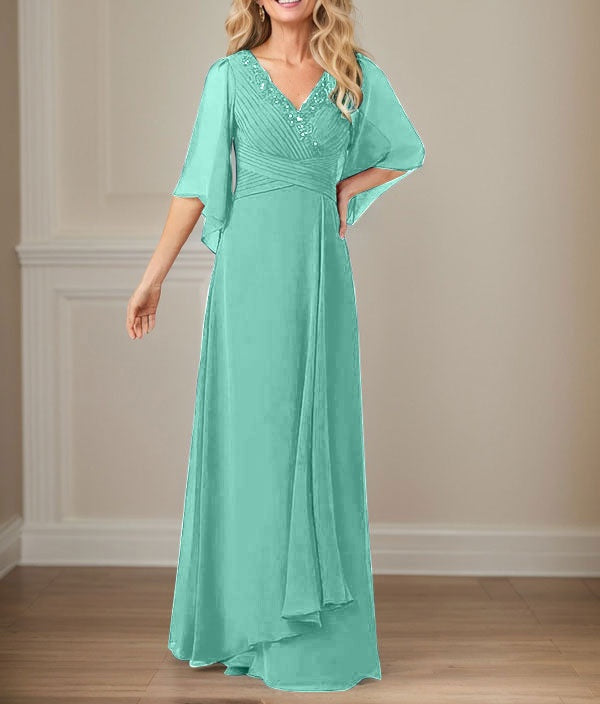 A-Line V-Neck Long Sequins Chiffon Mother Dress