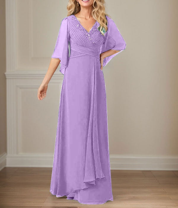 A-Line V-Neck Long Sequins Chiffon Mother Dress