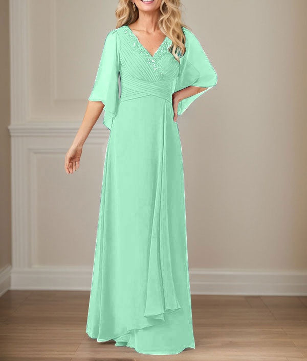 A-Line V-Neck Long Sequins Chiffon Mother Dress