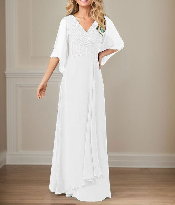 A-Line V-Neck Long Sequins Chiffon Mother Dress
