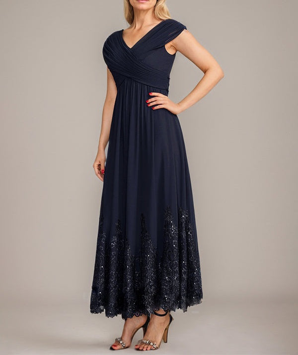 A-line V-Neck Ankle-Length Chiffon Mother of the Bride Dress With Applique Sequins