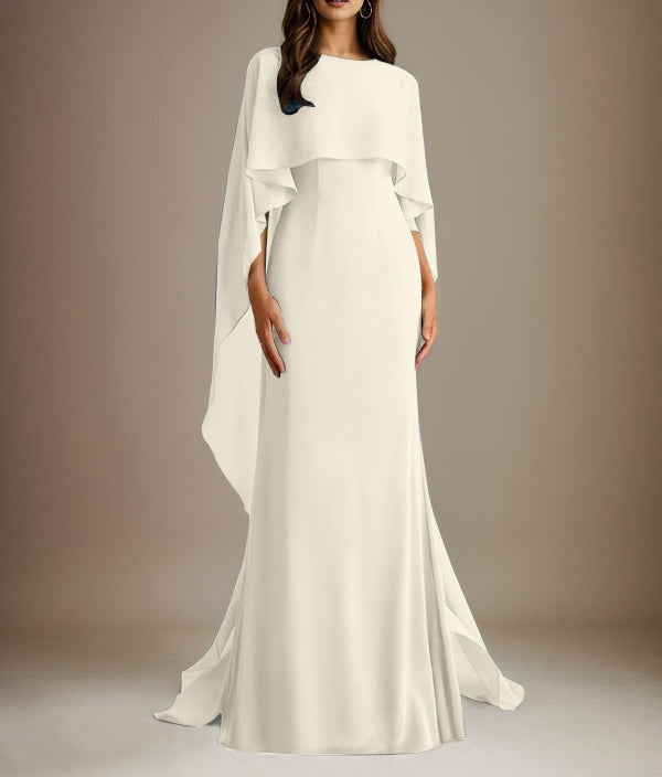 Sheath/Column Boatneck Floor-Length Chiffon Mother of the Bride Dress With Cascading Ruffles