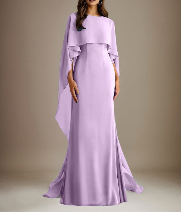 Sheath/Column Boatneck Floor-Length Chiffon Mother of the Bride Dress With Cascading Ruffles