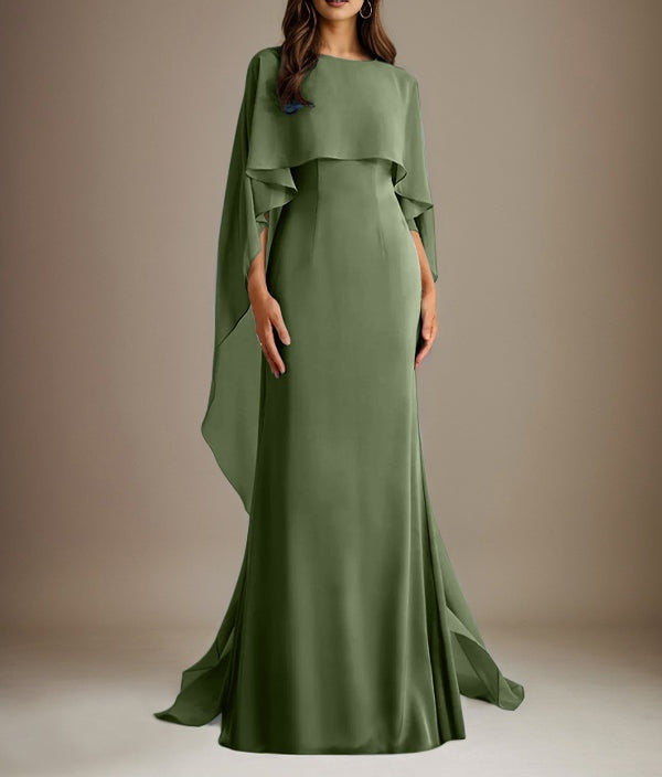 Sheath/Column Boatneck Floor-Length Chiffon Mother of the Bride Dress With Cascading Ruffles