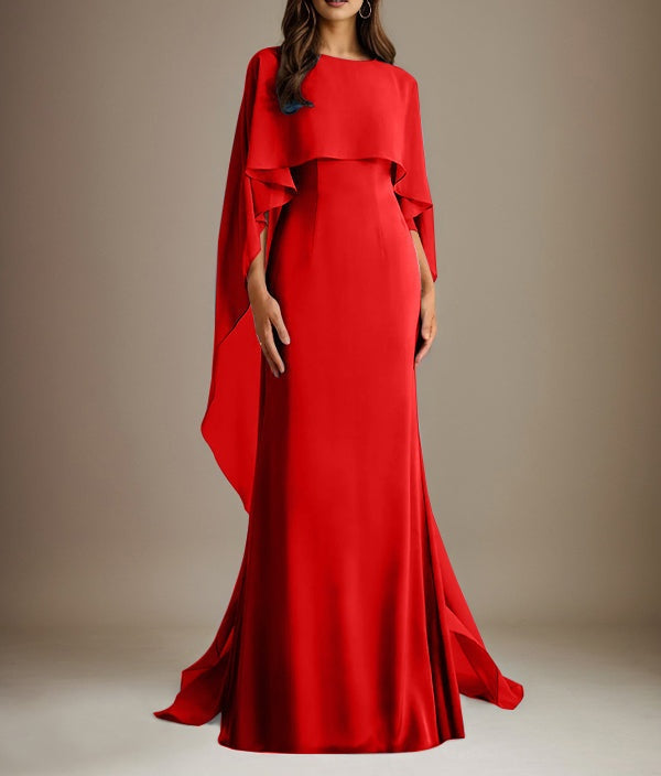 Sheath/Column Boatneck Floor-Length Chiffon Mother of the Bride Dress With Cascading Ruffles