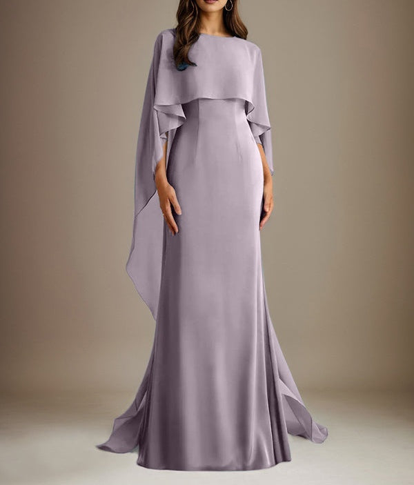 Sheath/Column Boatneck Floor-Length Chiffon Mother of the Bride Dress With Cascading Ruffles