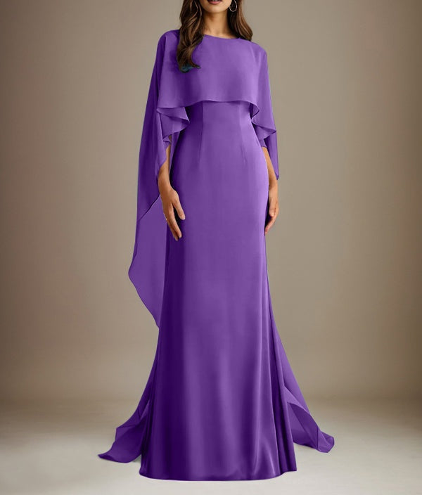 Sheath/Column Boatneck Floor-Length Chiffon Mother of the Bride Dress With Cascading Ruffles