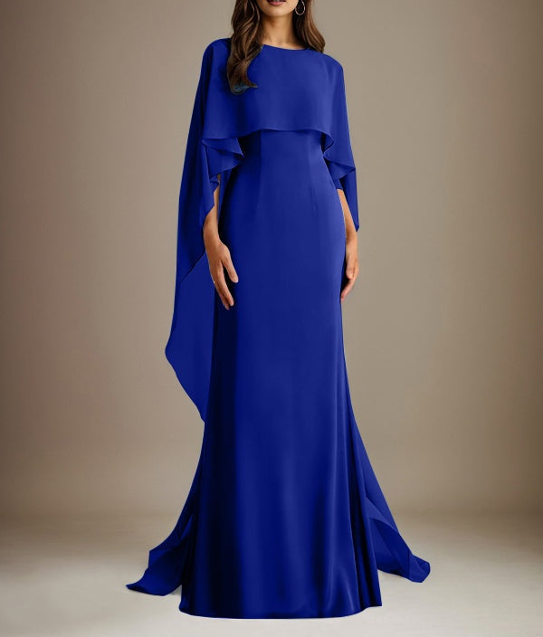 Sheath/Column Boatneck Floor-Length Chiffon Mother of the Bride Dress With Cascading Ruffles