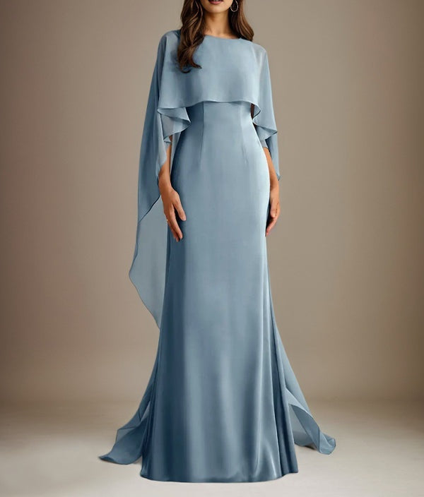 Sheath/Column Boatneck Floor-Length Chiffon Mother of the Bride Dress With Cascading Ruffles