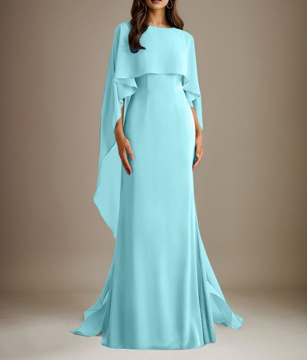 Sheath/Column Boatneck Floor-Length Chiffon Mother of the Bride Dress With Cascading Ruffles