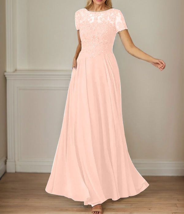 Dark Navy A-Line Boatneck Sequins Chiffon Dress