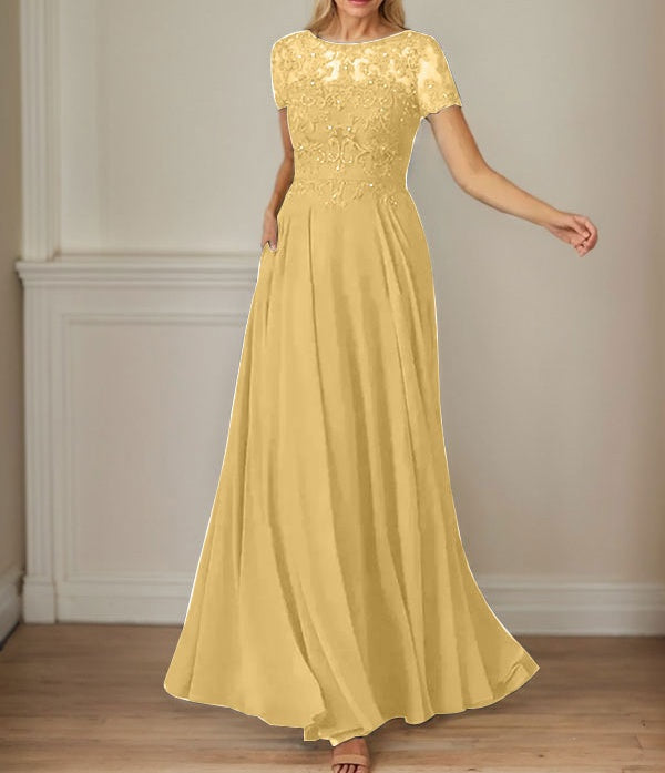 Dark Navy A-Line Boatneck Sequins Chiffon Dress