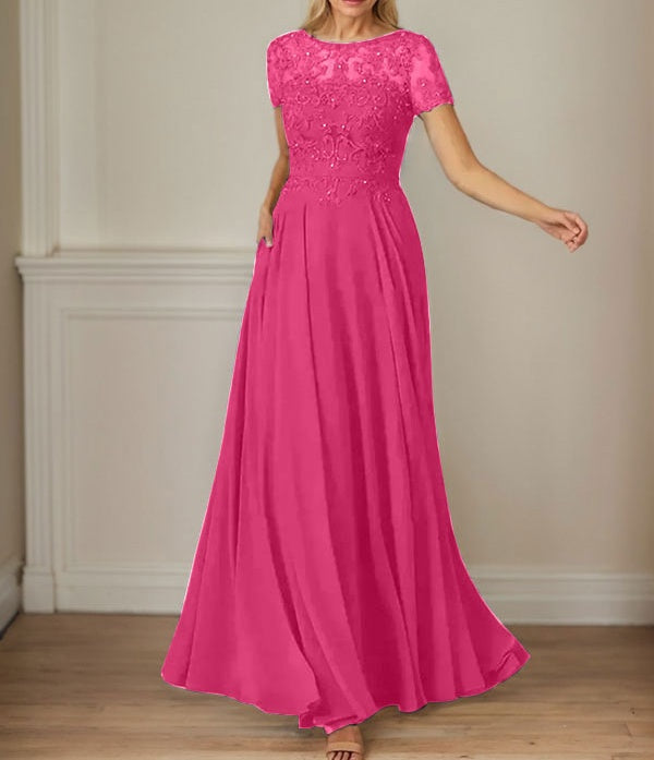 Dark Navy A-Line Boatneck Sequins Chiffon Dress