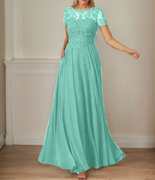 Dark Navy A-Line Boatneck Sequins Chiffon Dress