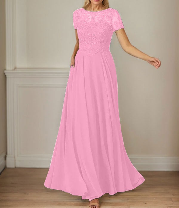 Dark Navy A-Line Boatneck Sequins Chiffon Dress
