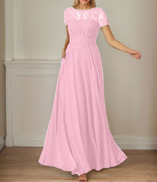 Dark Navy A-Line Boatneck Sequins Chiffon Dress