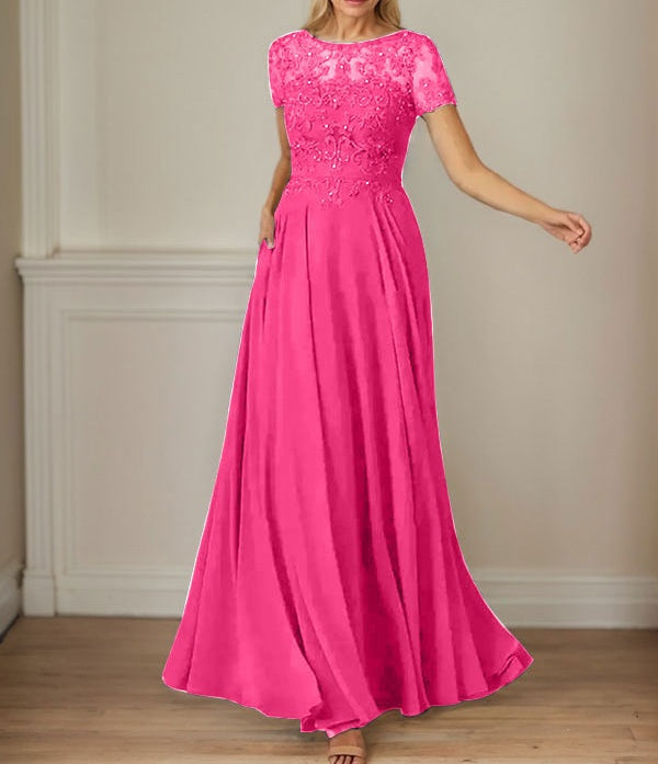 Dark Navy A-Line Boatneck Sequins Chiffon Dress