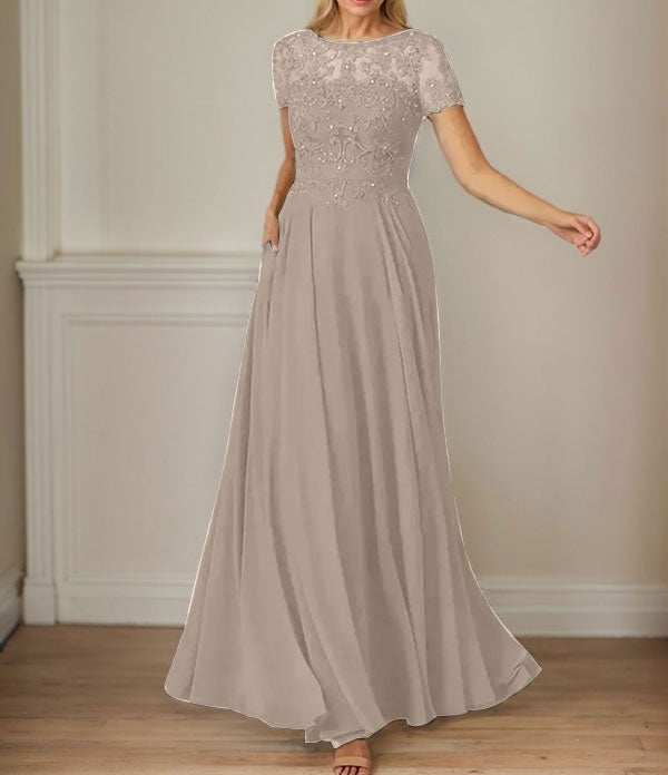 Dark Navy A-Line Boatneck Sequins Chiffon Dress