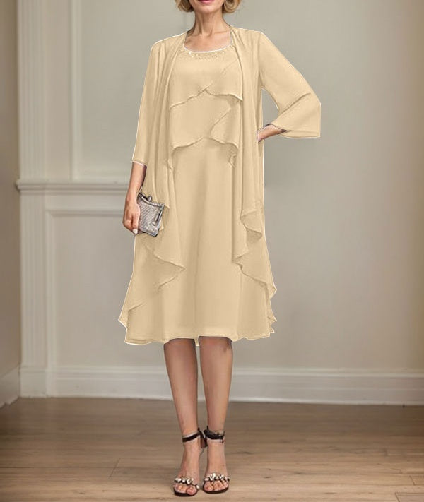 A-line Scoop Knee-Length Chiffon Mother of the Bride Dress With Beading
