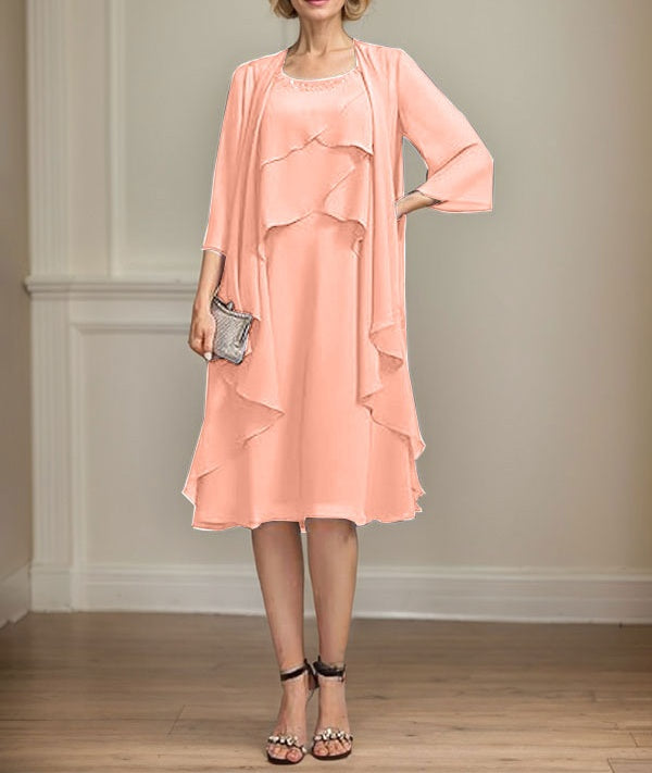 A-line Scoop Knee-Length Chiffon Mother of the Bride Dress With Beading