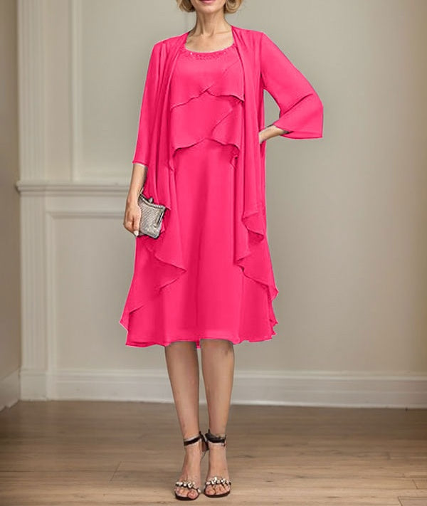 A-line Scoop Knee-Length Chiffon Mother of the Bride Dress With Beading