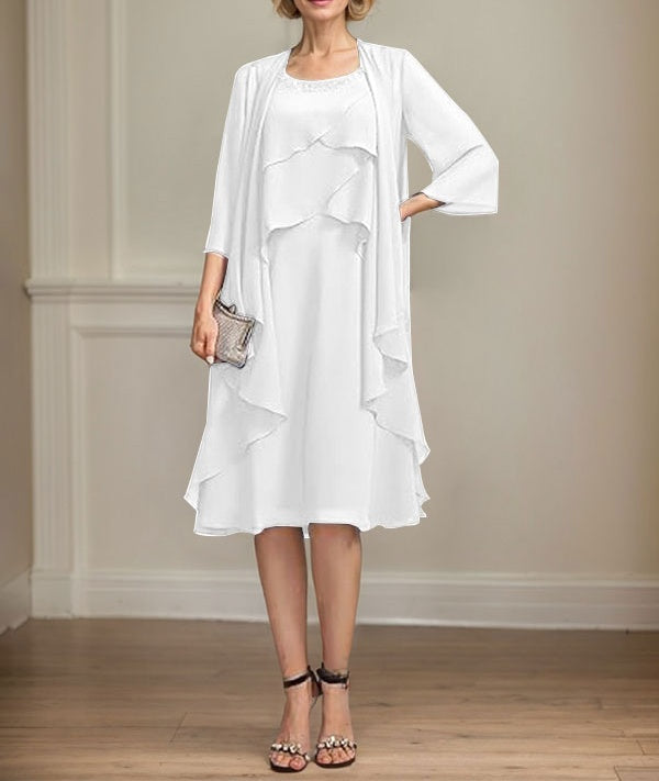 A-line Scoop Knee-Length Chiffon Mother of the Bride Dress With Beading