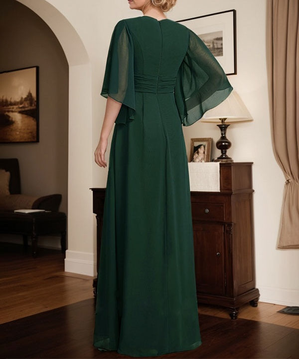 Sheath/Column V-Neck Floor-Length Chiffon Mother of the Bride Dress With Pleated Sequins Beading