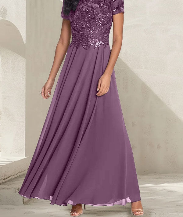 Charcoal Grey A-Line Scoop Long Mother of the Bride Dress With Beadings