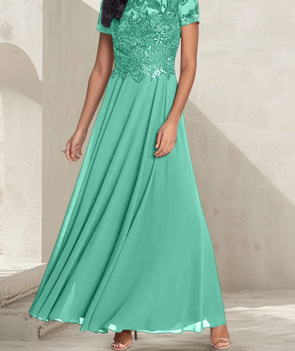 Charcoal Grey A-Line Scoop Long Mother of the Bride Dress With Beadings