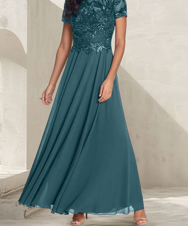 Charcoal Grey A-Line Scoop Long Mother of the Bride Dress With Beadings