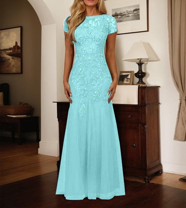 Dark Navy Mermaid Scoop Sequins Tulle Dress