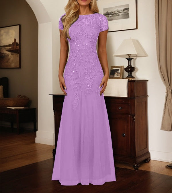 Dark Navy Mermaid Scoop Sequins Tulle Dress