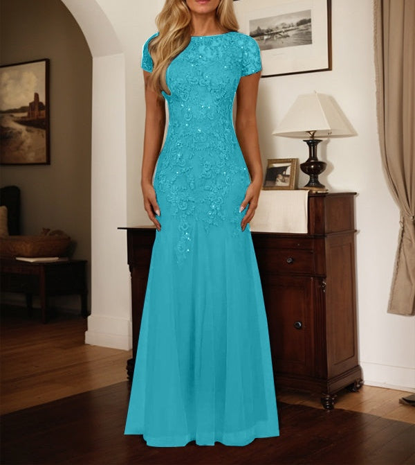 Dark Navy Mermaid Scoop Sequins Tulle Dress