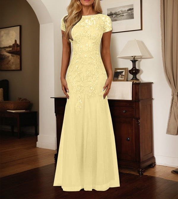 Dark Navy Mermaid Scoop Sequins Tulle Dress