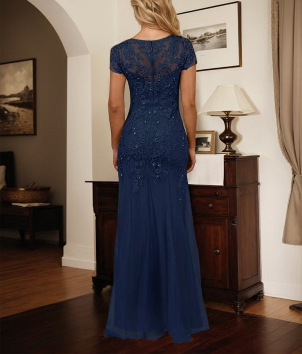 Dark Navy Mermaid Scoop Sequins Tulle Dress
