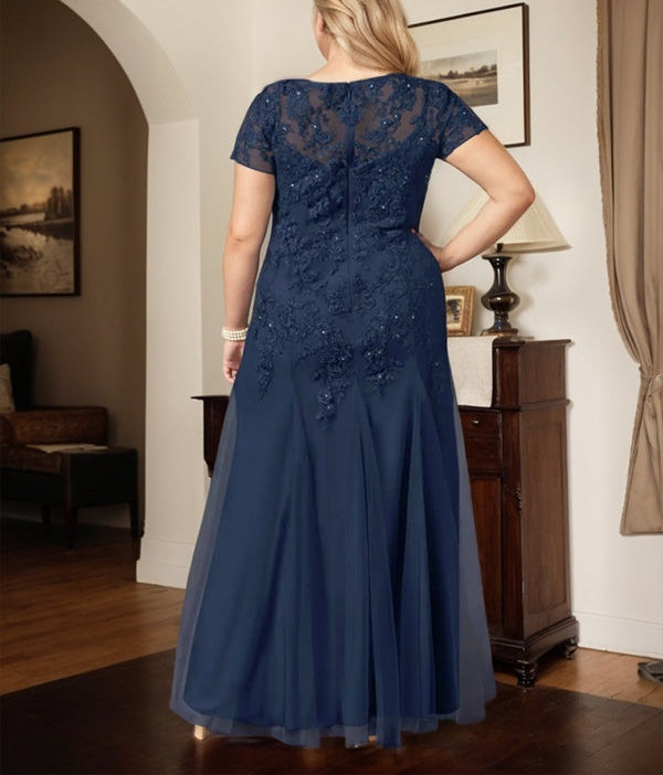 Dark Navy Mermaid Scoop Sequins Tulle Dress