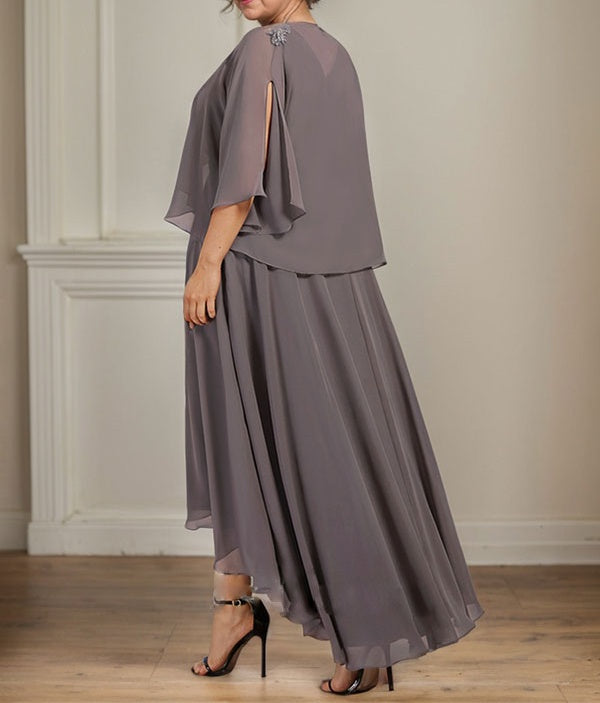 A-line V-Neck Asymmetrical Chiffon Mother of the Bride Dress With Beading Sequins