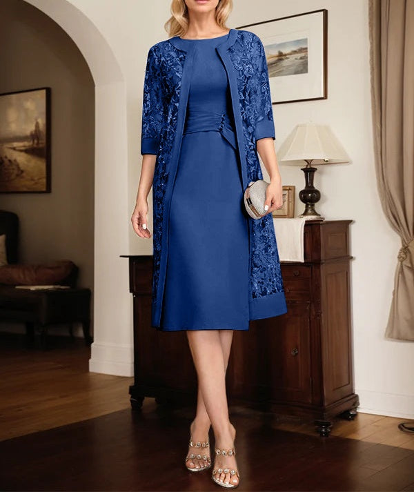 Sheath/Column Scoop Knee-Length Chiffon Mother of the Bride Dress With Pleated Sequins