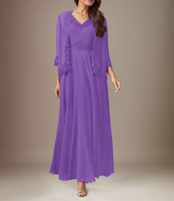 Plum A-Line Sequins Chiffon Dress