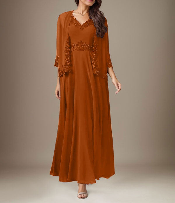 Plum A-Line Sequins Chiffon Dress