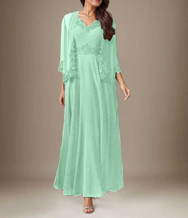 Plum A-Line Sequins Chiffon Dress