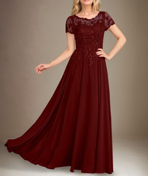 A-Line Scoop Floor-Length Chiffon Mother of the Bride Dress With Applique & Sequins