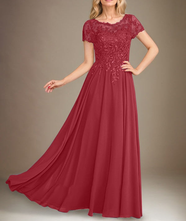 A-Line Scoop Floor-Length Chiffon Mother of the Bride Dress With Applique & Sequins