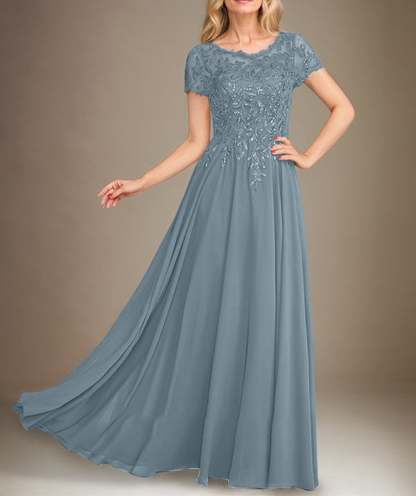 A-Line Scoop Floor-Length Chiffon Mother of the Bride Dress With Applique & Sequins