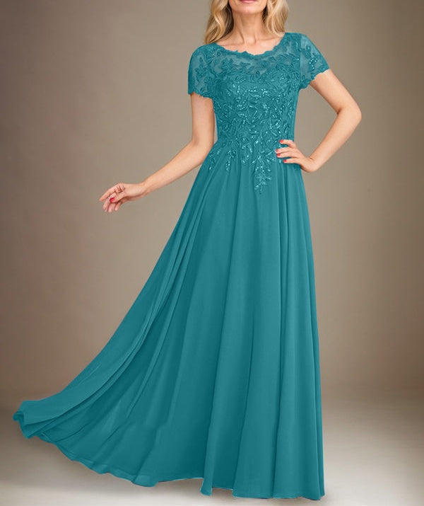 A-Line Scoop Floor-Length Chiffon Mother of the Bride Dress With Applique & Sequins