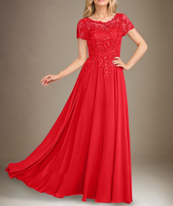 A-Line Scoop Floor-Length Chiffon Mother of the Bride Dress With Applique & Sequins