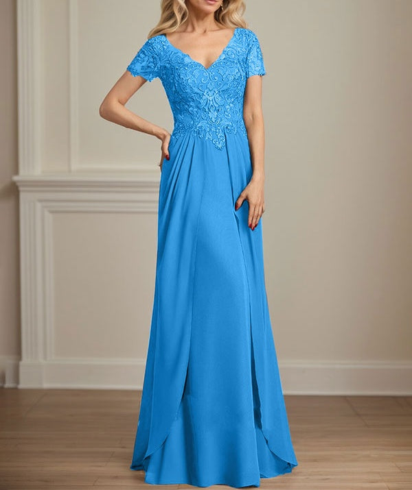 A-line V-Neck Floor-Length Chiffon Lace Mother of the Bride Dress