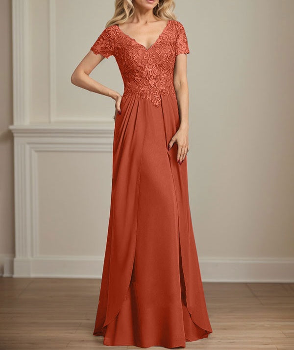 A-line V-Neck Floor-Length Chiffon Lace Mother of the Bride Dress