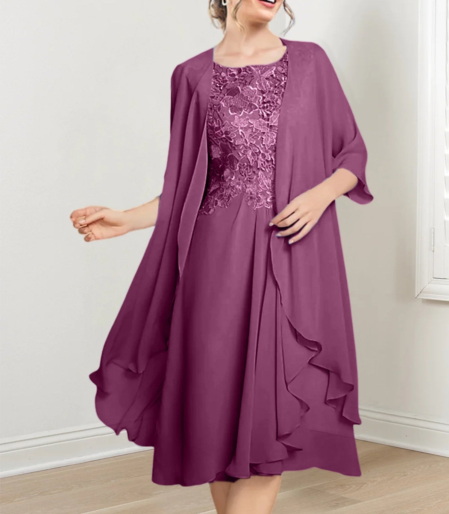 A-Line/Princess Scoop Knee-Length Mother of the Bride Dresses