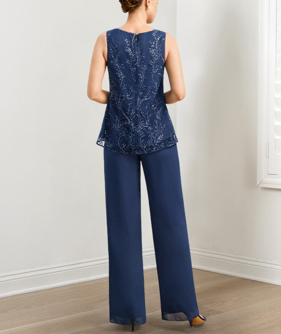 Chiffon Mother of the Bride Pantsuits with Sequins & Jacket